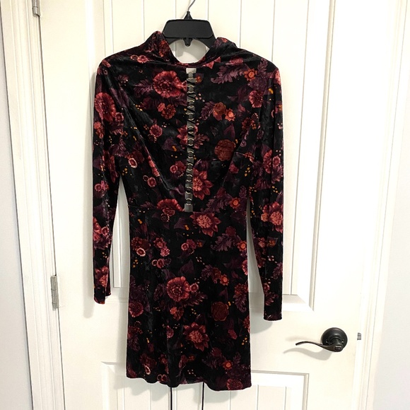 Velvet Floral Long Sleeve Dress - Picture 1 of 2